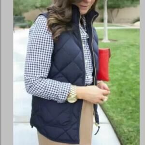J Crew Factory Navy Quilted Puffy Down Vest Preppy